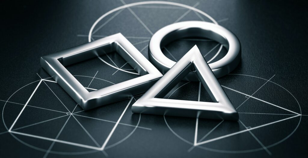 Triangle, circle and square geometric shapes. Learning geometry.